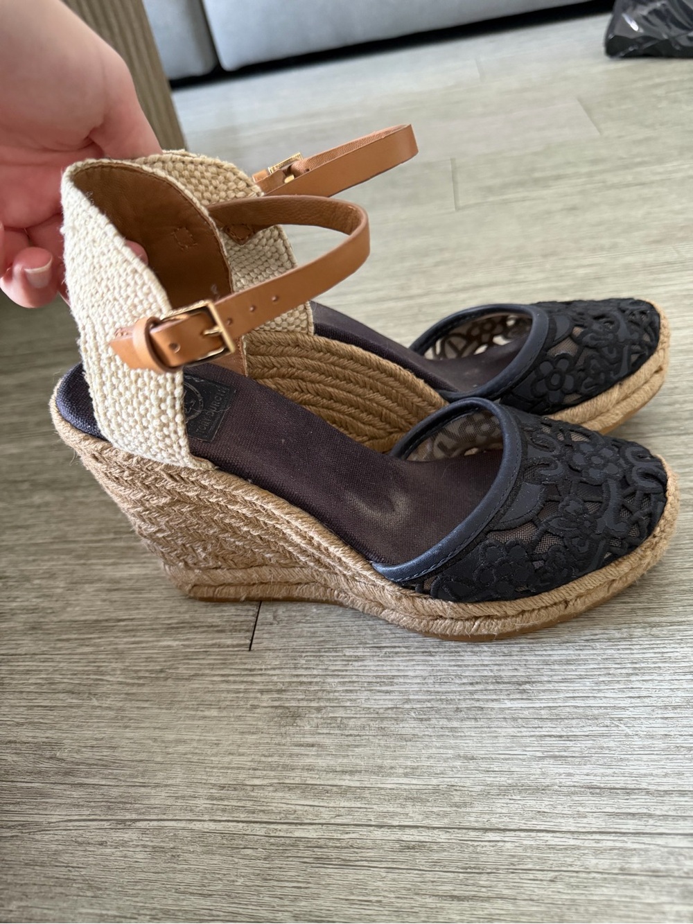 Tory Burch navy Lace Espadrille Wedge Sandals - Picture 2 of 6